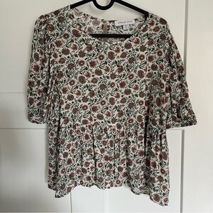 Amour Vert Sydney EcoVero Blouse, Lago White Floral, size M